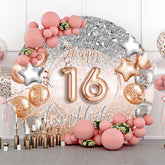 Lofaris Gold Silver Glitter Round 16th Birthday Backdrop